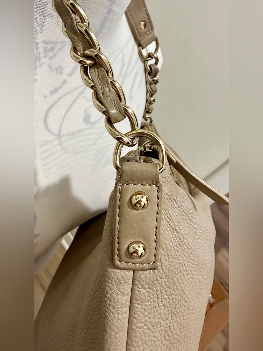 KATE SPADE Leather Hobo Shoulder Chain Strap Bag, Beige/Tan/Taupe - Picture 4 of 14
